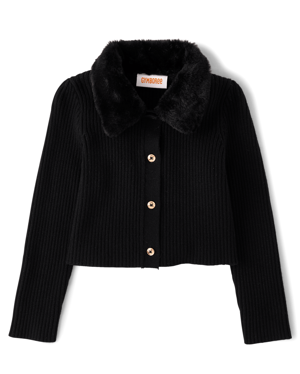 Кардиган Gymboree Faux Fur Collar Cardigan - Tartan Remix для девочек, цвет: Чёрный — фото 1