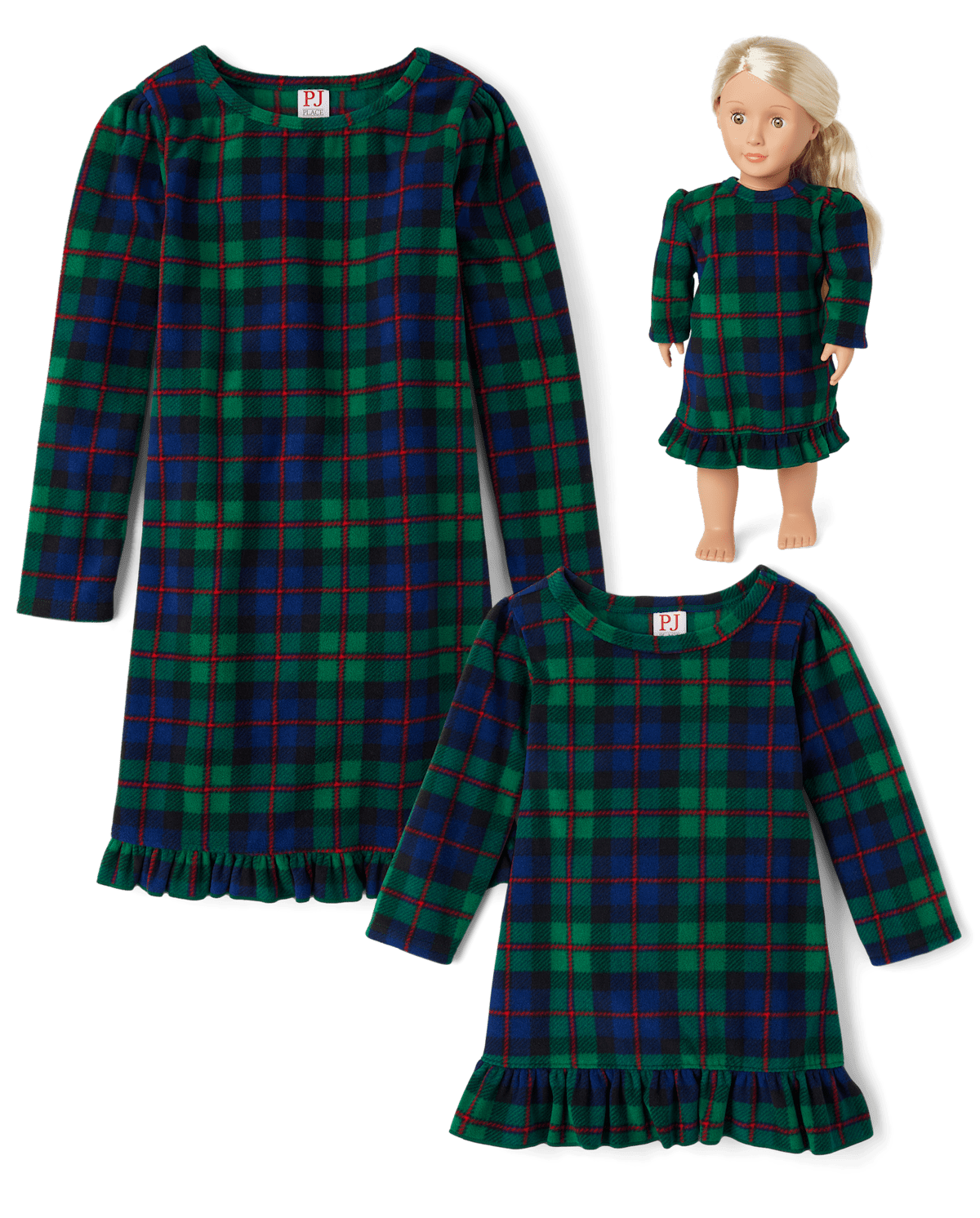 Сорочка Tartan для детей, оборки — The Children's Place, цвет: Зелёный — фото 1