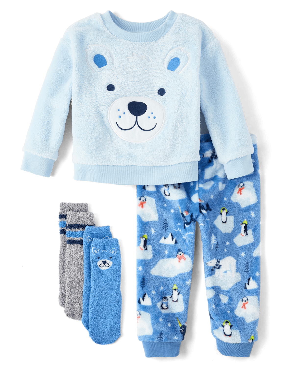 Пижама Bear для детей, вышивка, флис — The Children's Place, цвет: Синий — фото 2
