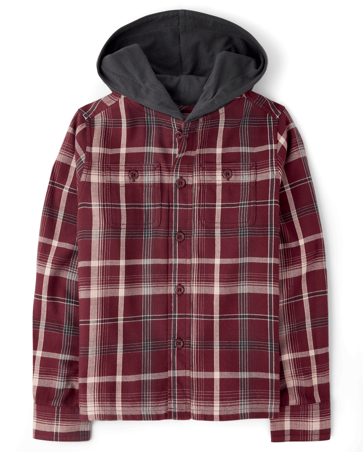 Рубашка The Children's Place Plaid Flannel Hooded Button Up для мальчиков, цвет: Бордовый — фото 1