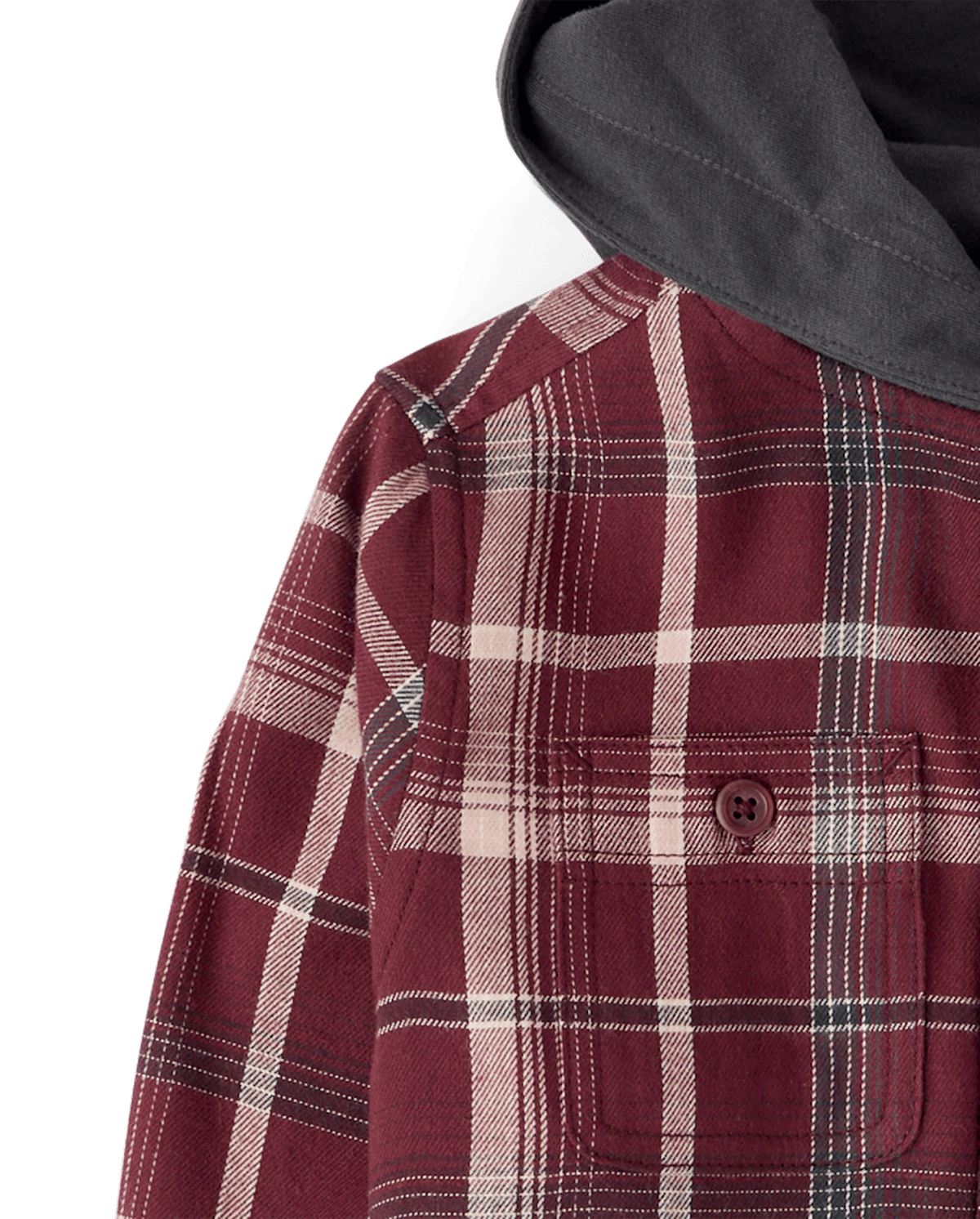 Рубашка The Children's Place Plaid Flannel Hooded Button Up для мальчиков, цвет: Бордовый — фото 3