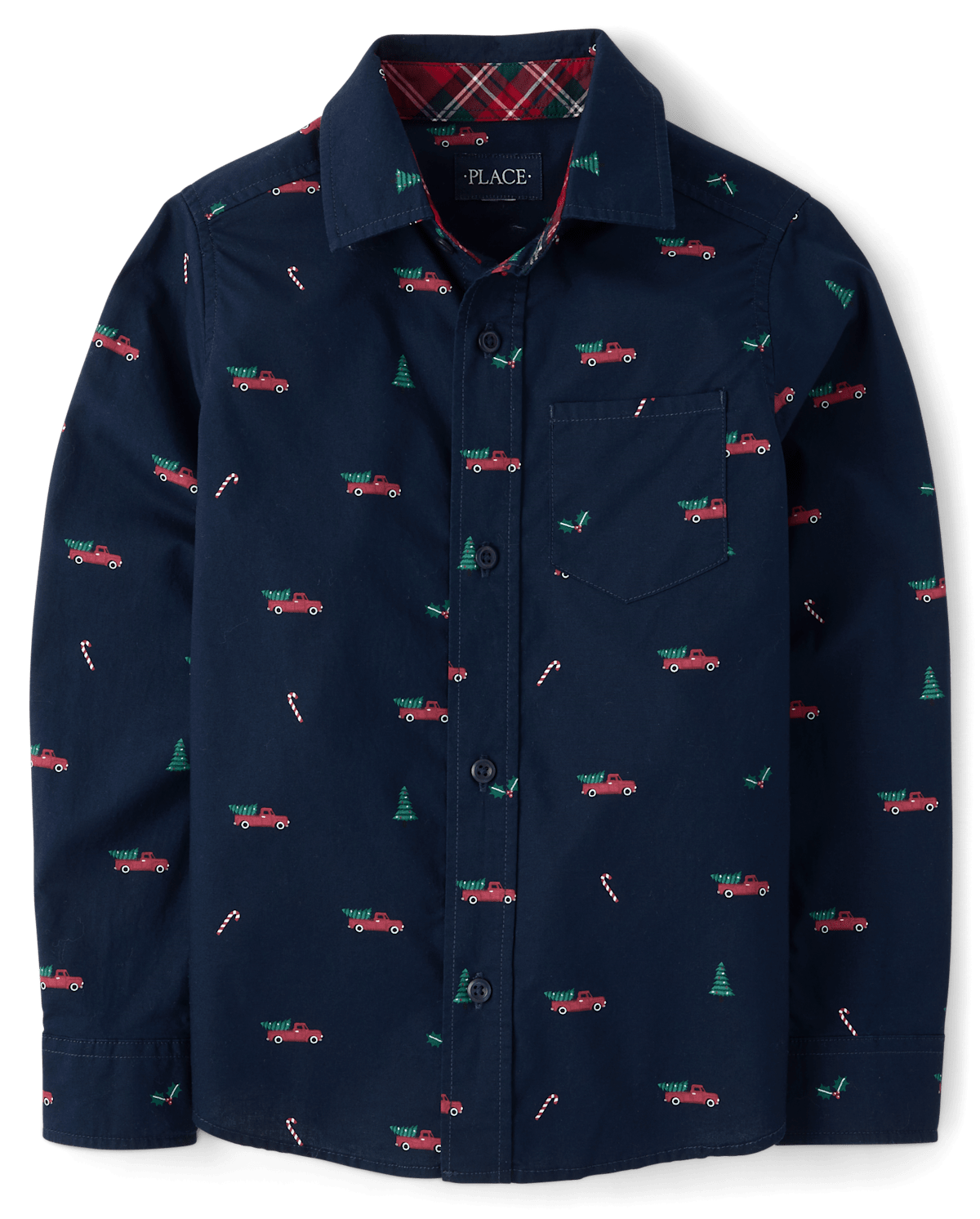 Рубашка The Children's Place Christmas Poplin Button Up для мальчиков, цвет: Синий — фото 1