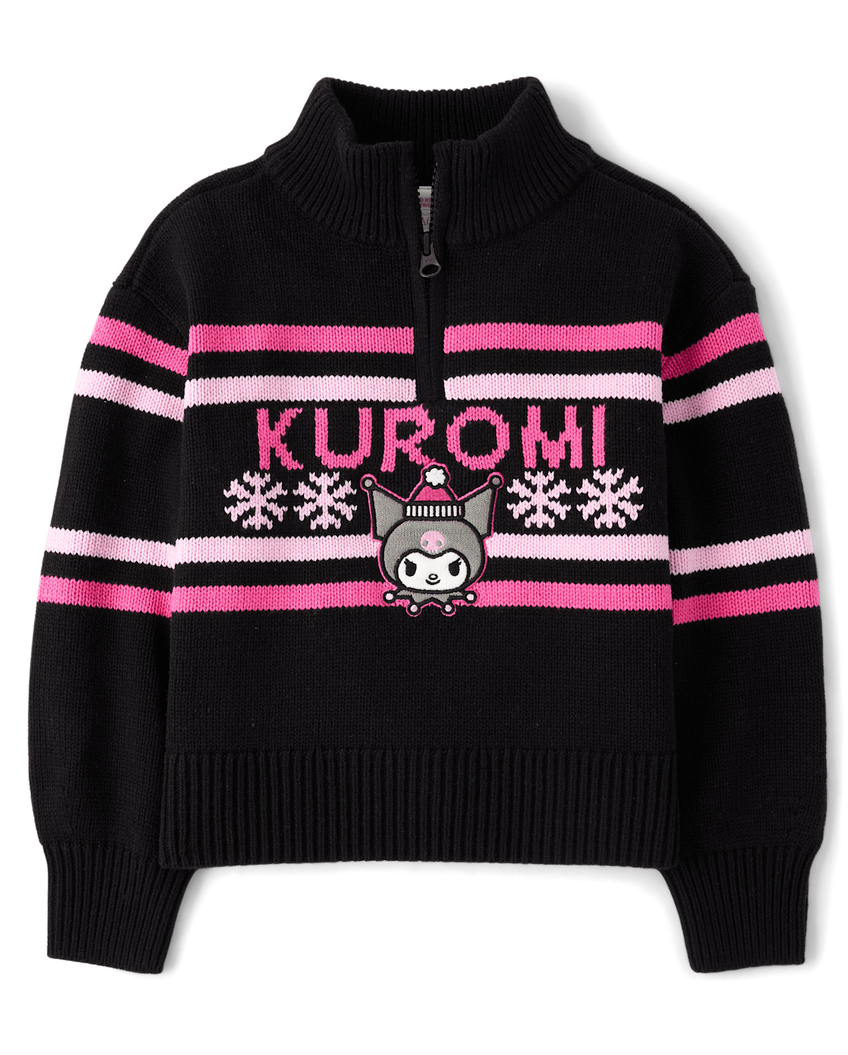 Свитер The Children's Place Hello Kitty® Intarsia Quarter Zip Pullover для девочек, цвет: Чёрный