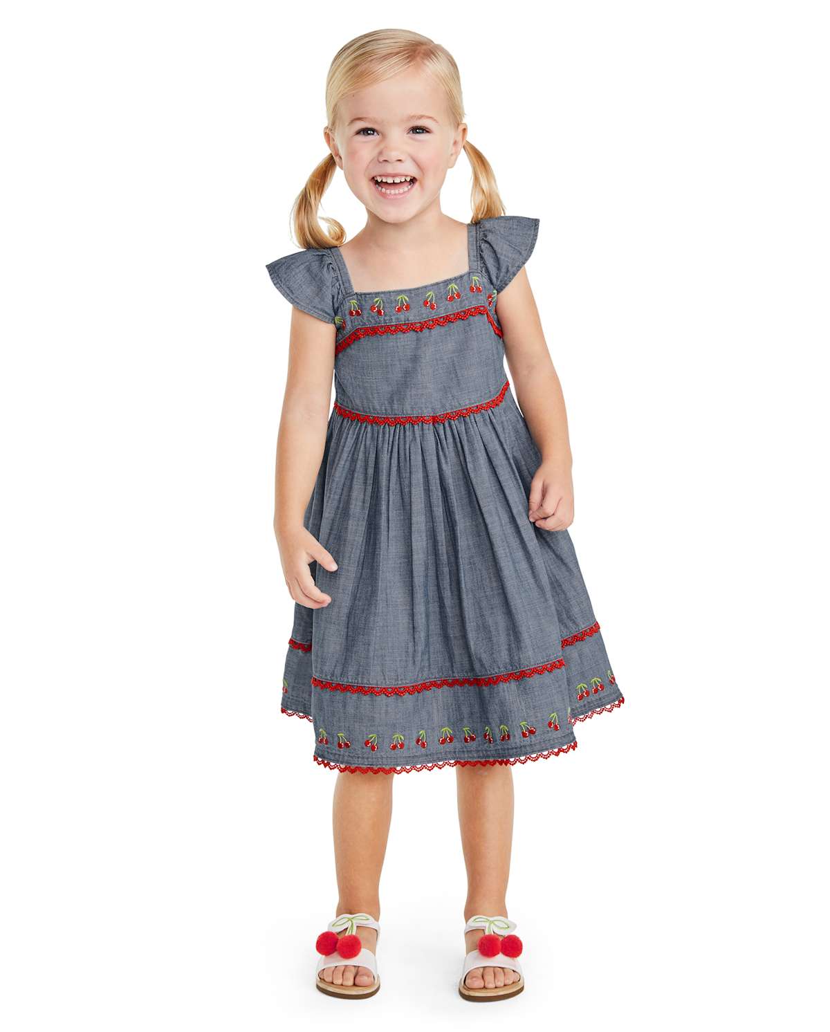 Детские платья Gymboree Girls Embroidered Chambray Dress - Very Cherry