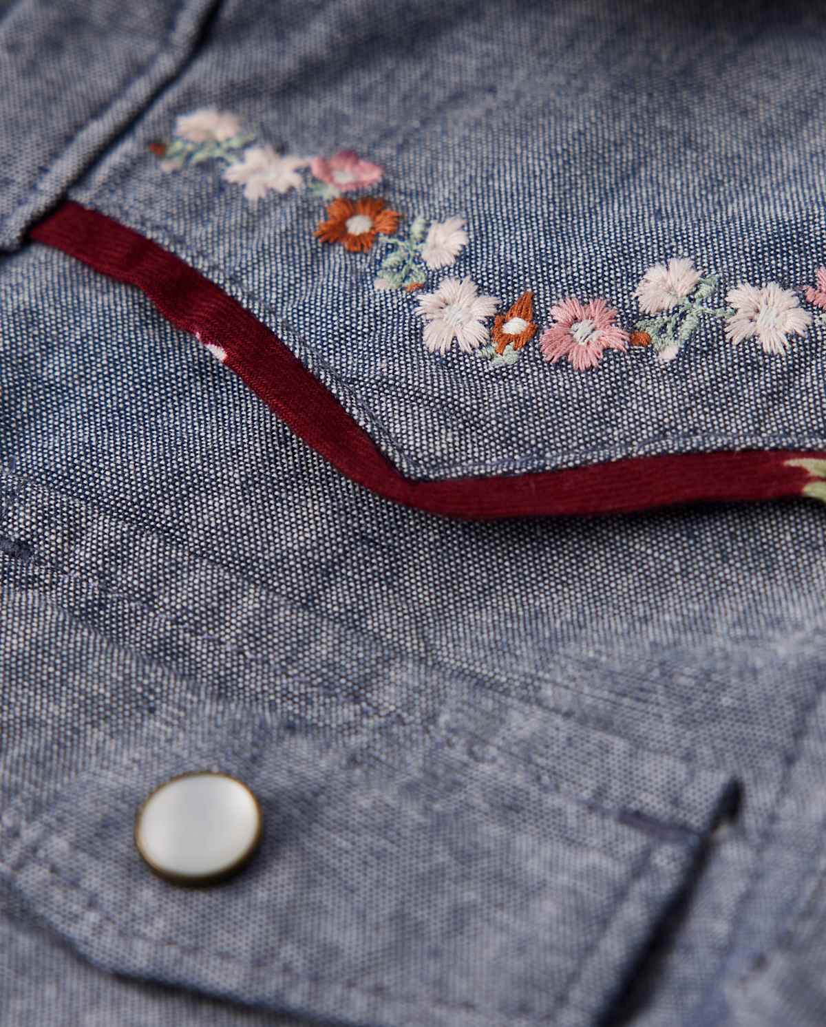 Gymboree Girls Embroidered Flower Chambray Top - County Fair
