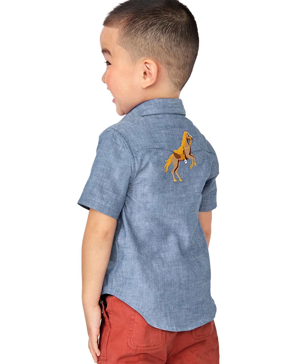 Детские рубашки Gymboree Boys Embroidered Horse Chambray Snap Front Shirt - Country Trail — фото 4