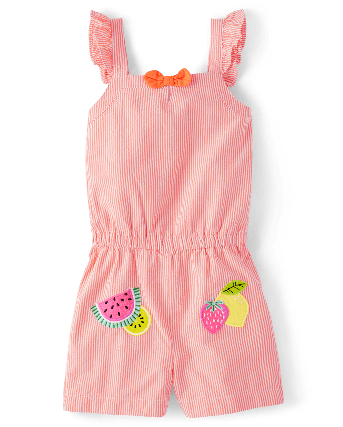 Gymboree Girls Applique Fruit Seersucker Romper - Festive Fruit