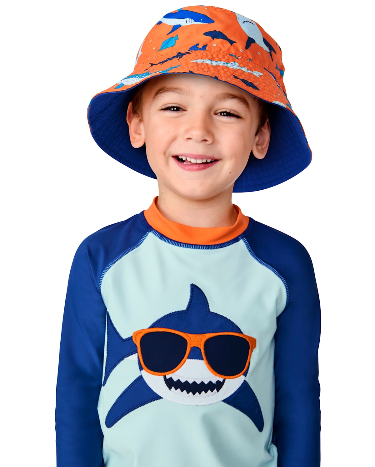 Детские головные уборы Gymboree Boys Reversible Shark Bucket Hat - Splish-Splash — фото 3