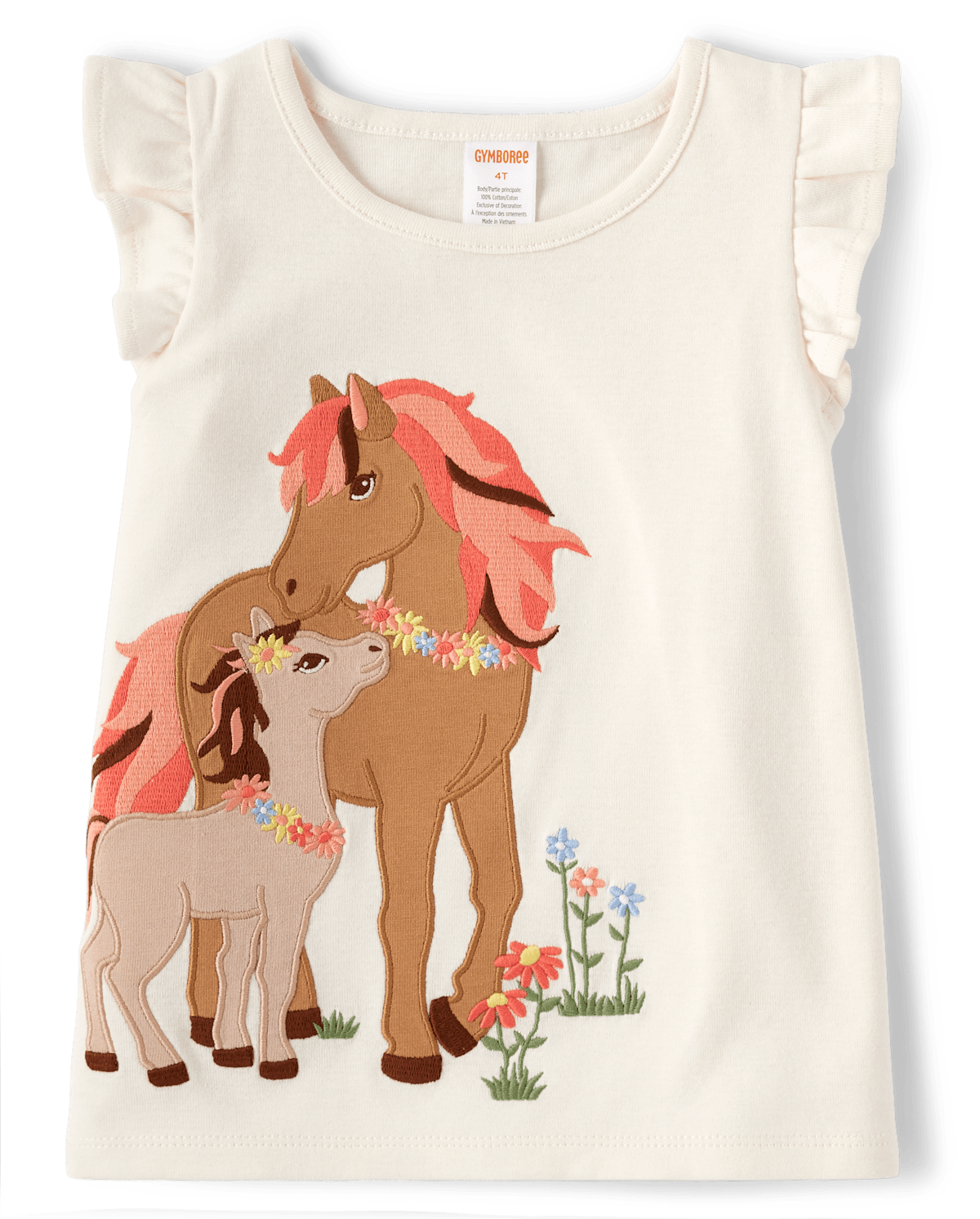 Детские топы Gymboree Girls Embroidered Horse Flutter Top - Country Trail