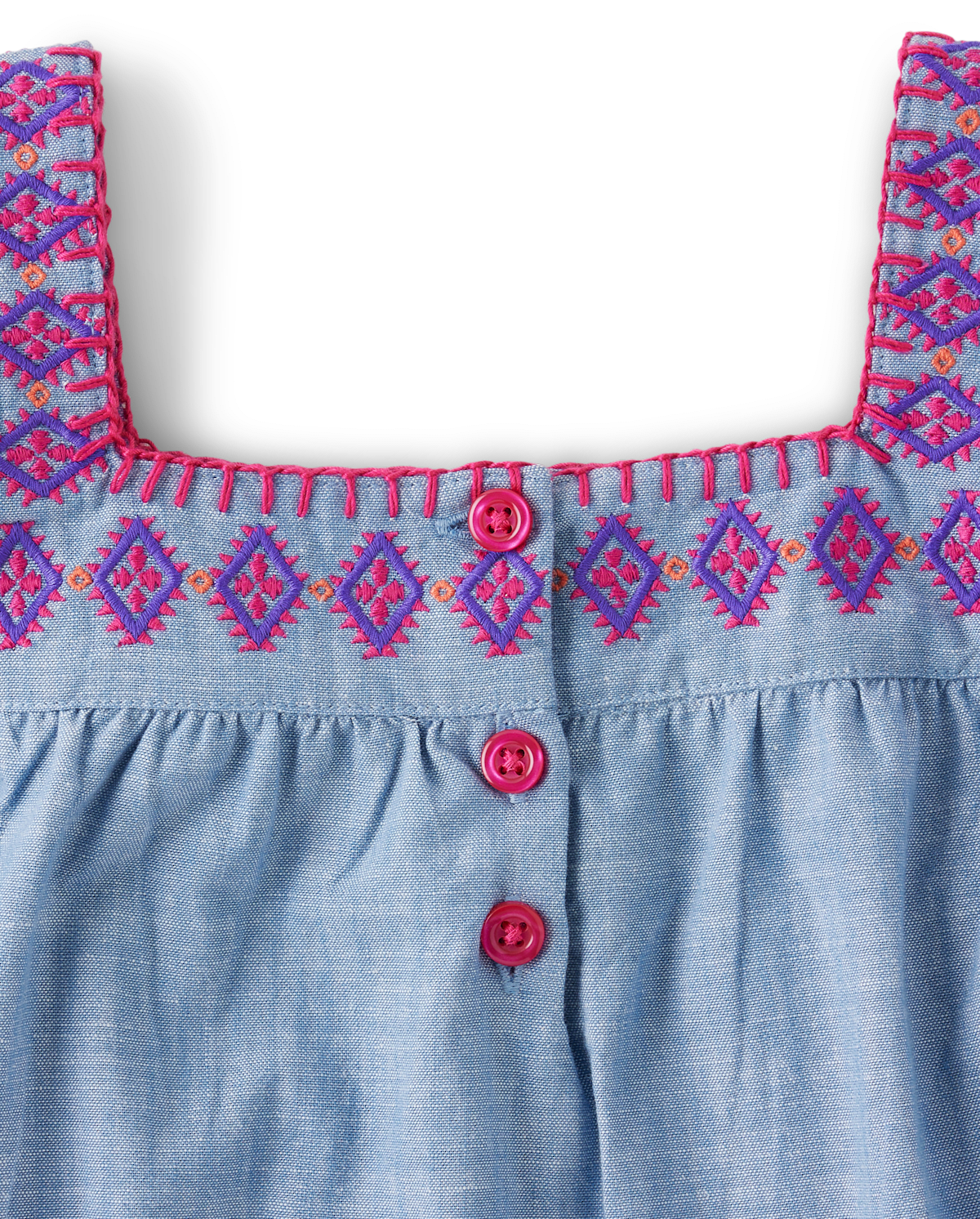 Детские комбинезоны Gymboree Girls Embroidered Shapes Chambray Romper - Island Spice — фото 2