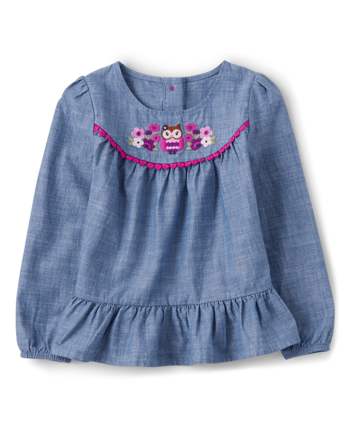 Детские топы Gymboree Girls Embroidered Owl Chambray Peplum Top - Magical Meadow