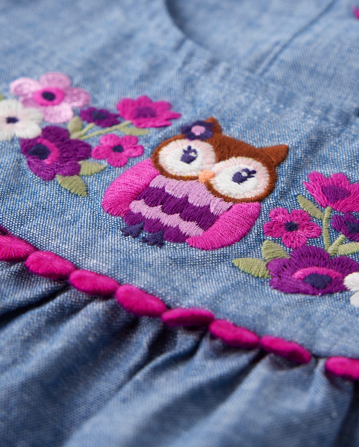 Детские топы Gymboree Girls Embroidered Owl Chambray Peplum Top - Magical Meadow — фото 2