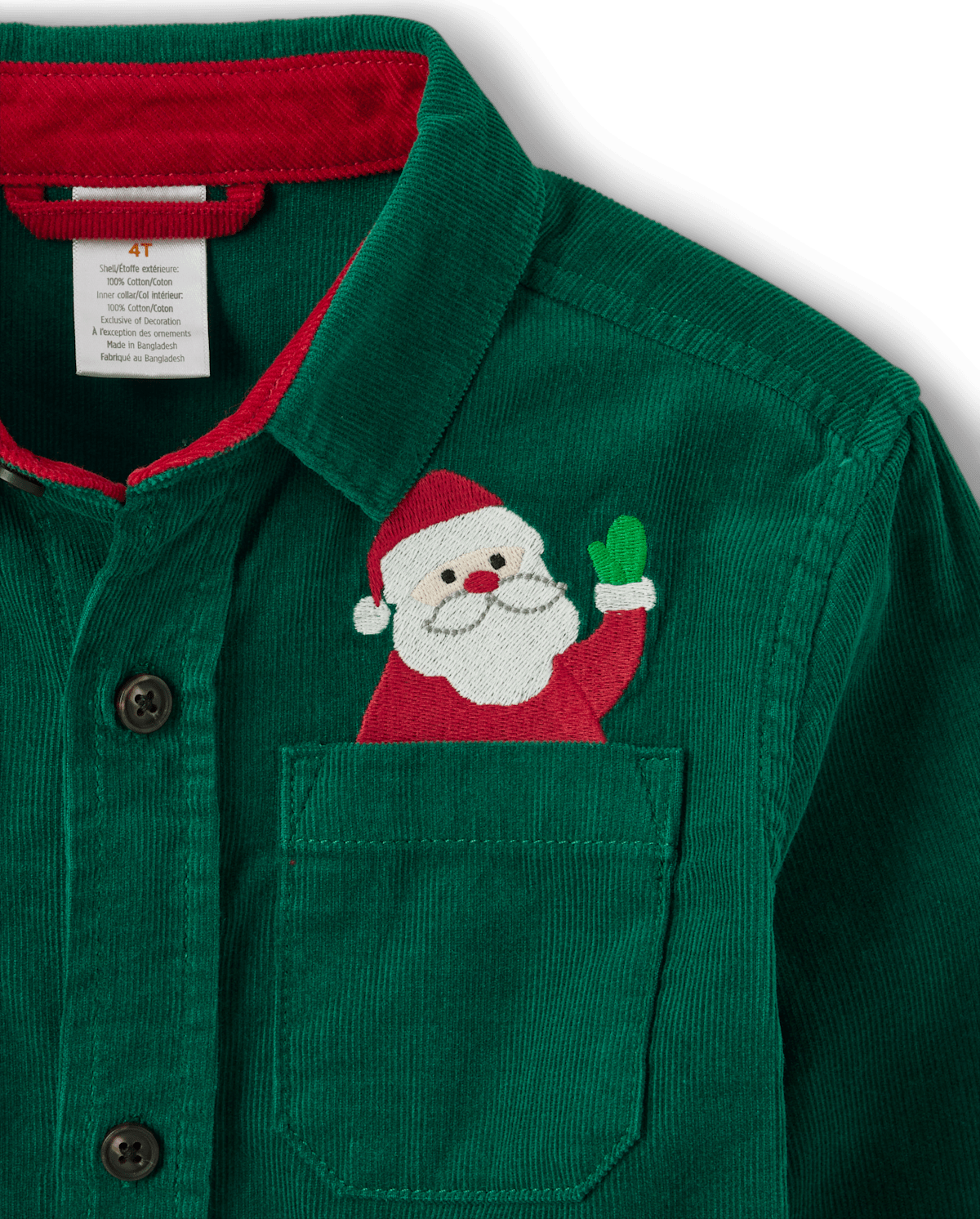 Детские рубашки Gymboree Boys Embroidered Santa Corduroy Button Up Shirt - Very Merry — фото 2