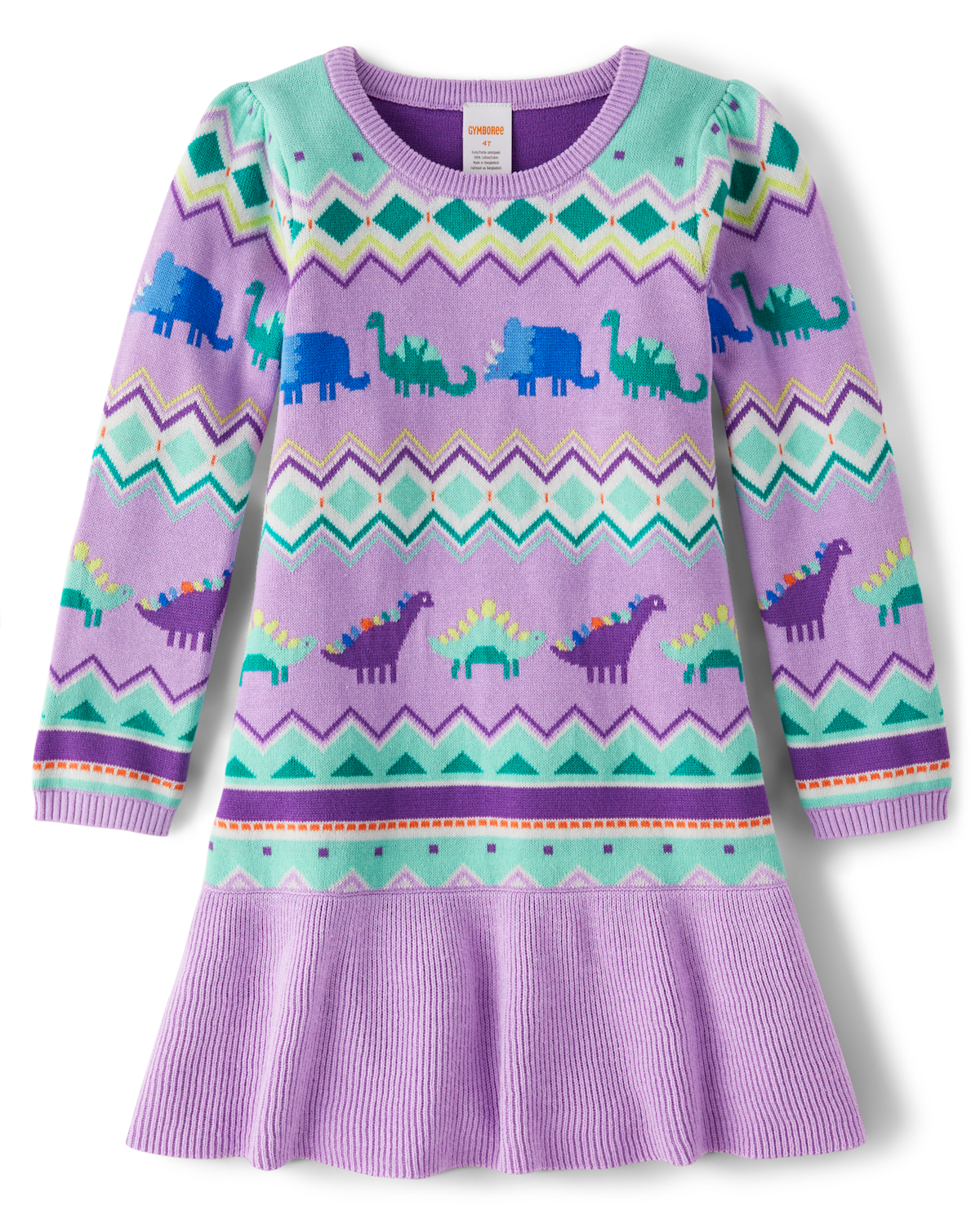 Детские платья Gymboree Girls Intarsia Fairisle Peplum Sweater Dress - Dino Friends