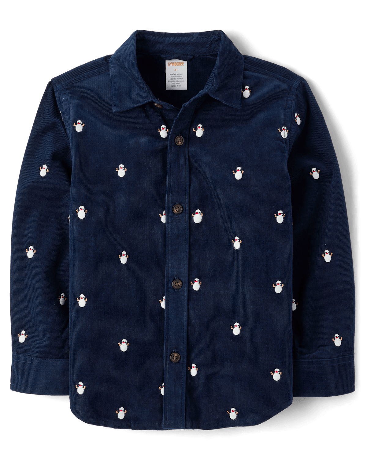 Детские рубашки Gymboree Boys Schiffli Snow Man Corduroy Button Up Shirt - Royal Christmas