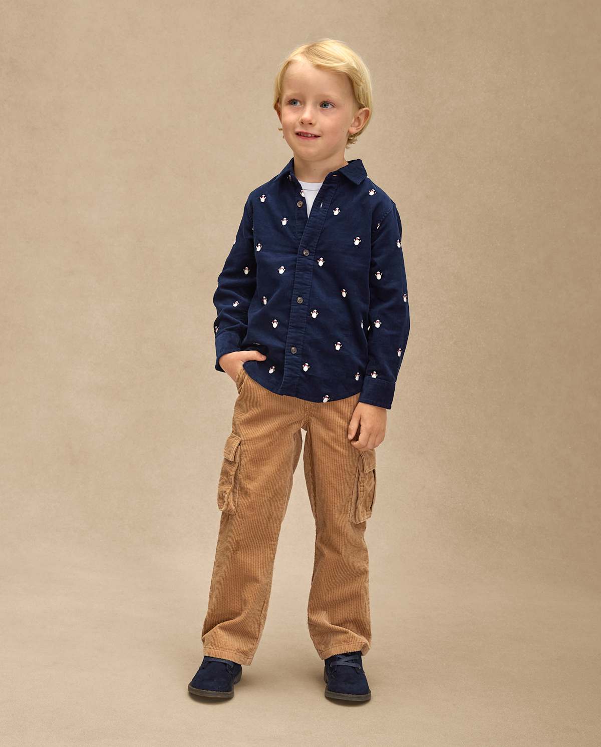 Детские рубашки Gymboree Boys Schiffli Snow Man Corduroy Button Up Shirt - Royal Christmas — фото 2