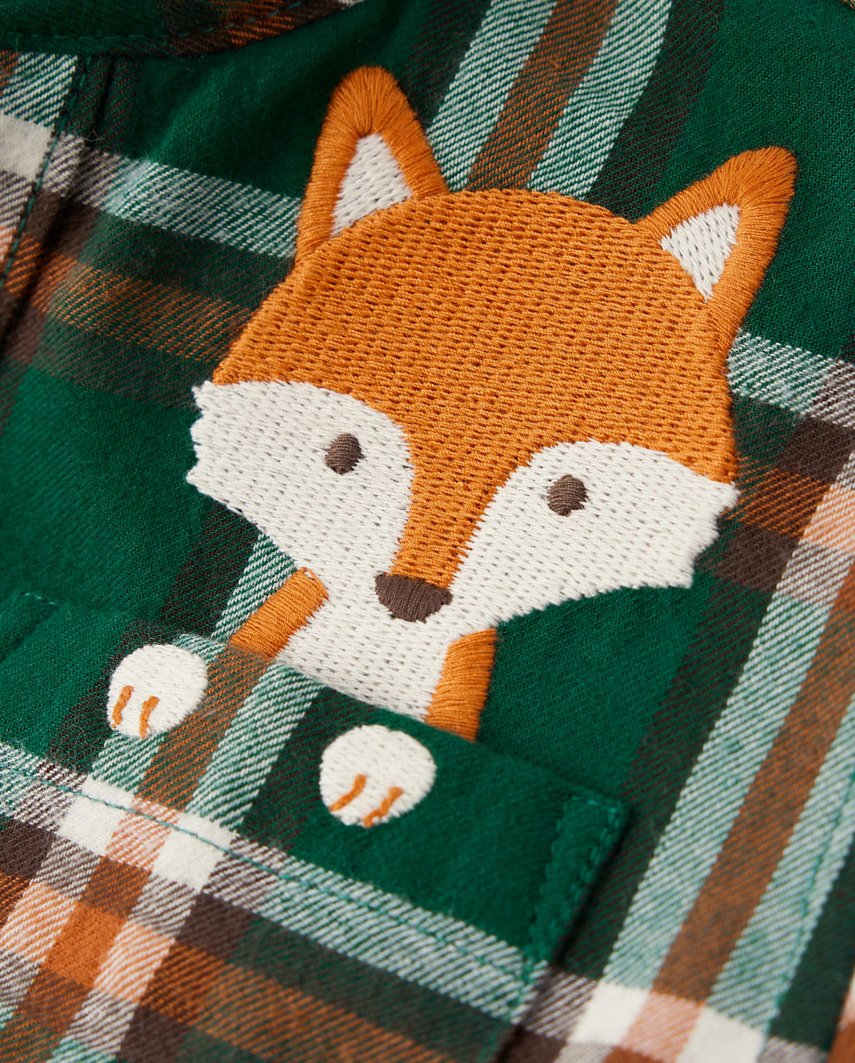 Детские рубашки Gymboree Boys Plaid Embroidered Fox Flannel Button Up Shirt - Autumn Adventures