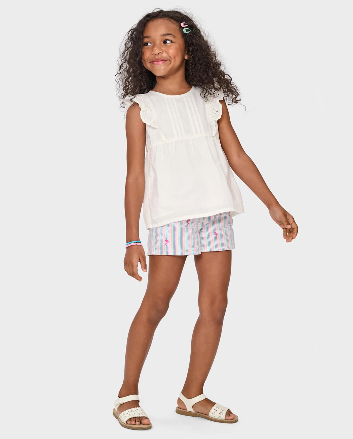 Детские шорты Gymboree Girls Embroidered Flamingo Seersucker Pull On Shorts - Seaside Palms — фото 2