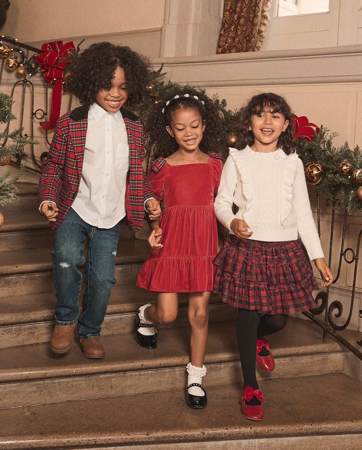 Детские платья Gymboree Girls Plaid Bow Velvet Ruffle Dress - Royal Christmas — фото 4