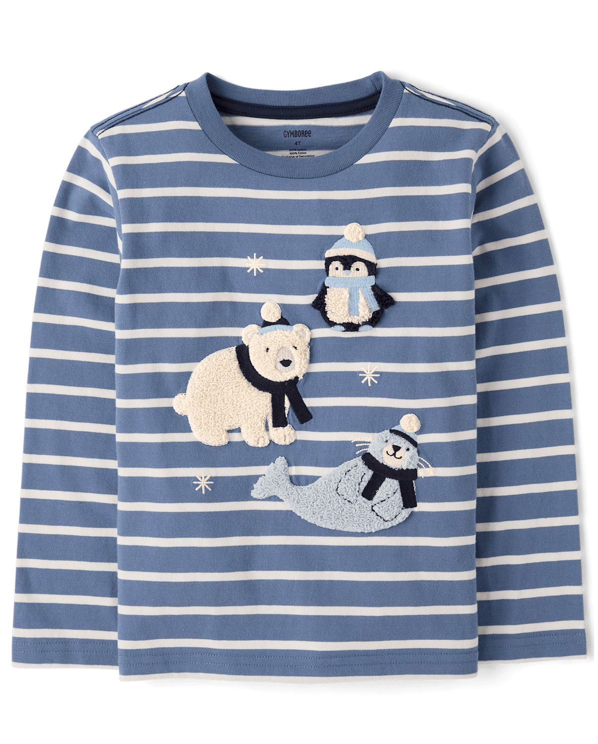 Детские топы Gymboree Boys Striped Embroidered Polar Animals Top - First Frost
