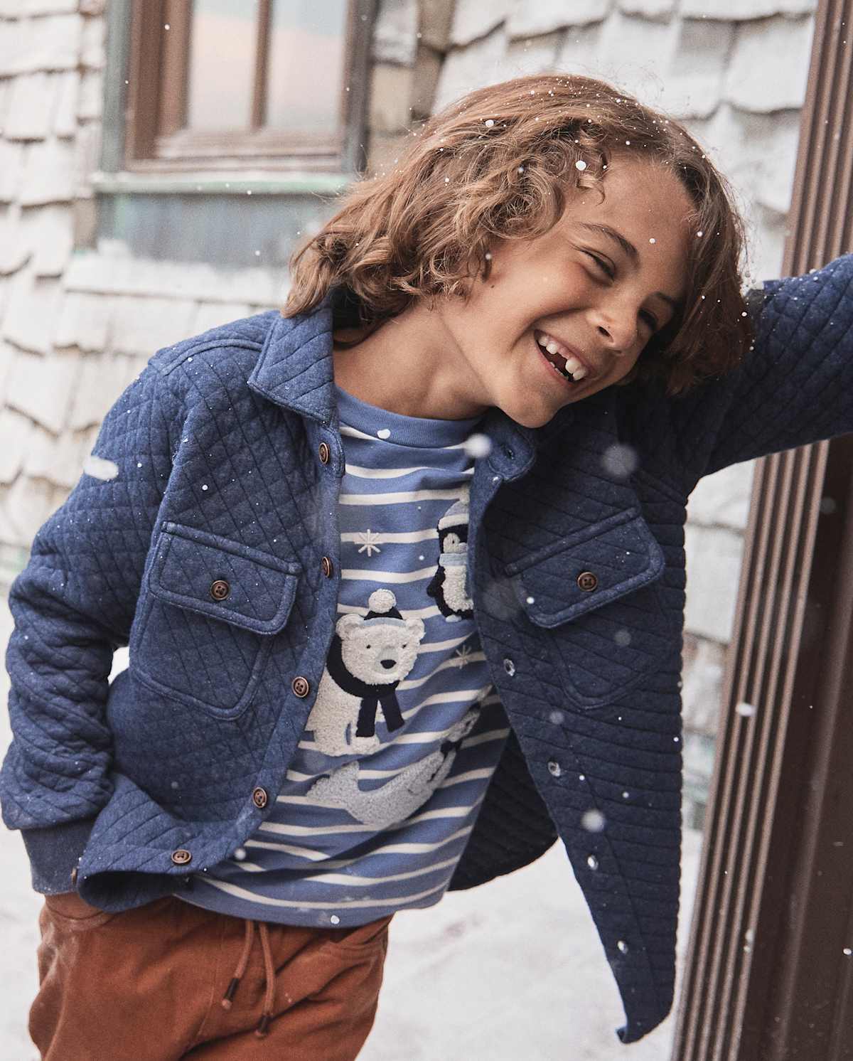 Детские топы Gymboree Boys Striped Embroidered Polar Animals Top - First Frost — фото 3