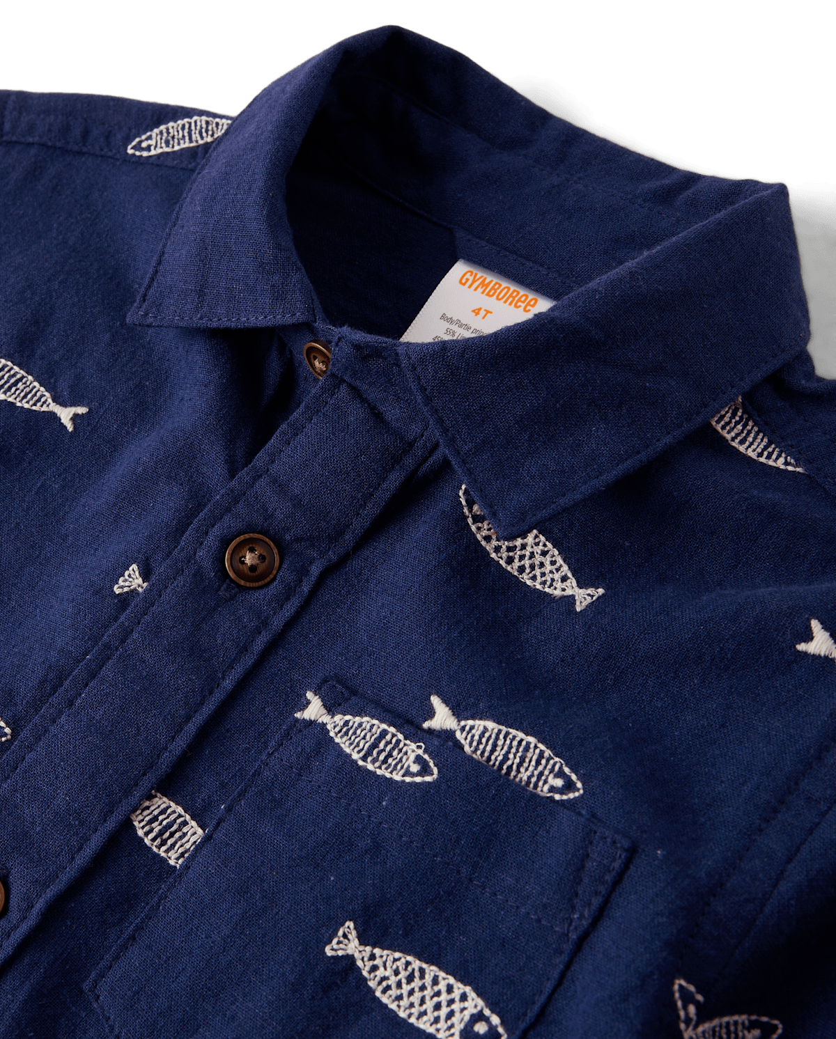 Детские рубашки Gymboree Boys Embroidered Fish Button Up Shirt - Driftwood Bay