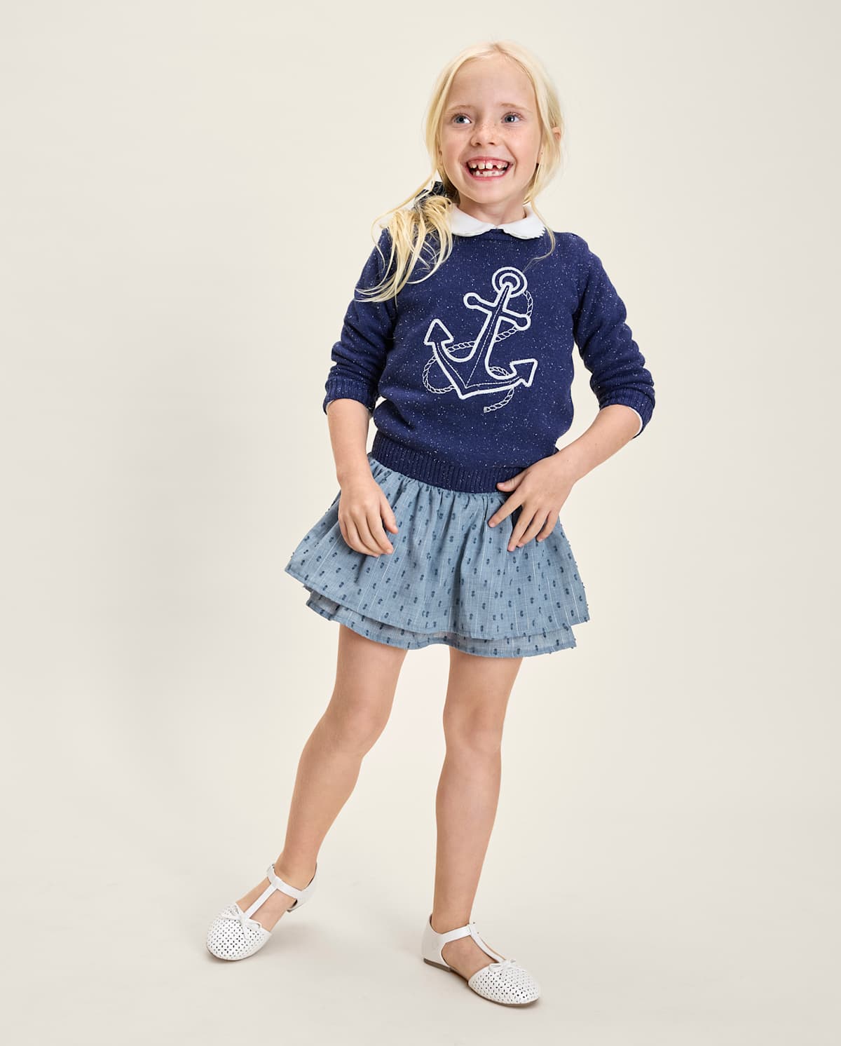 Детские юбки Gymboree Girls Smocked Clip Dot Tiered Skort - Driftwood Bay — фото 3