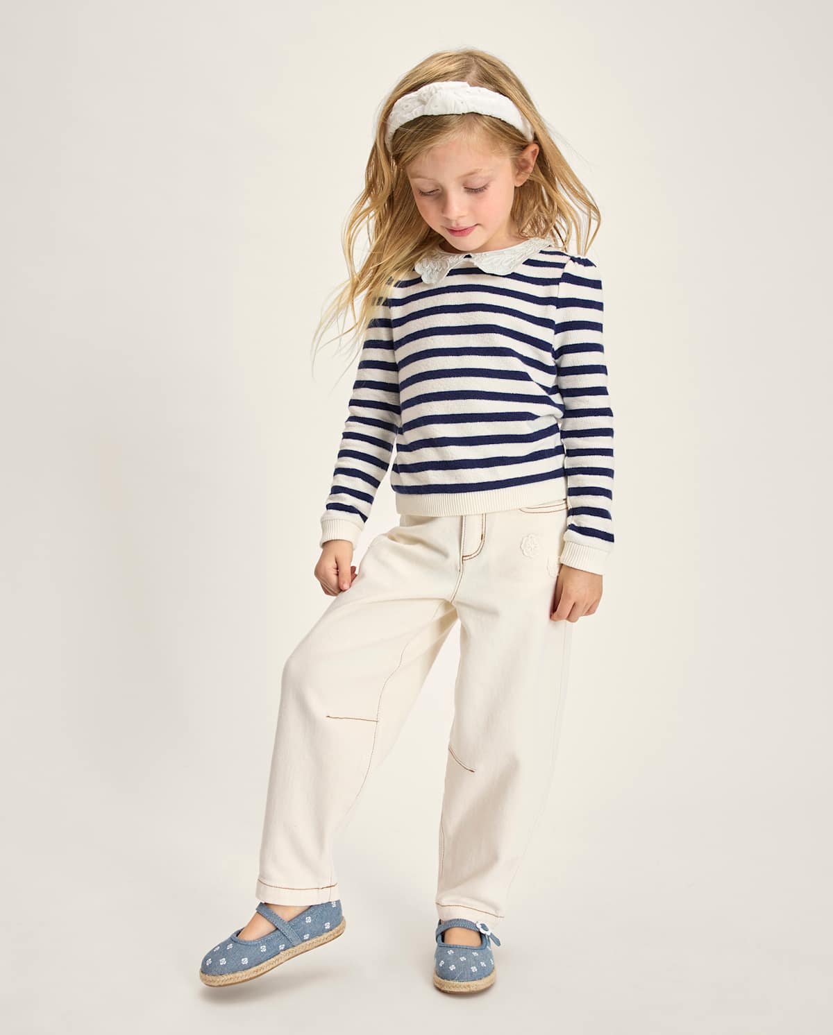 Детские свитеры Gymboree Girls Striped Crochet Lace Peter Pan Sweater - Driftwood Bay — фото 4