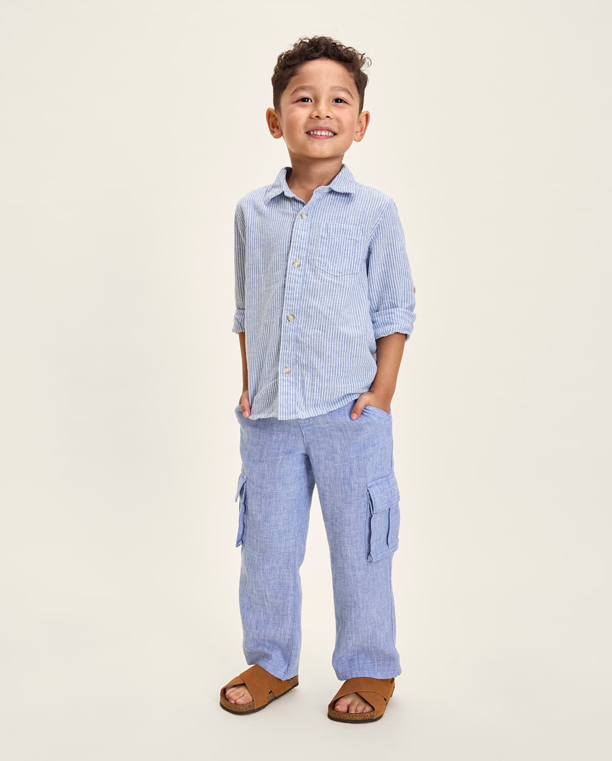 Детские рубашки Gymboree Kids Pinstripe Linen-Blend Button Up Shirt - Linen Edit — фото 3