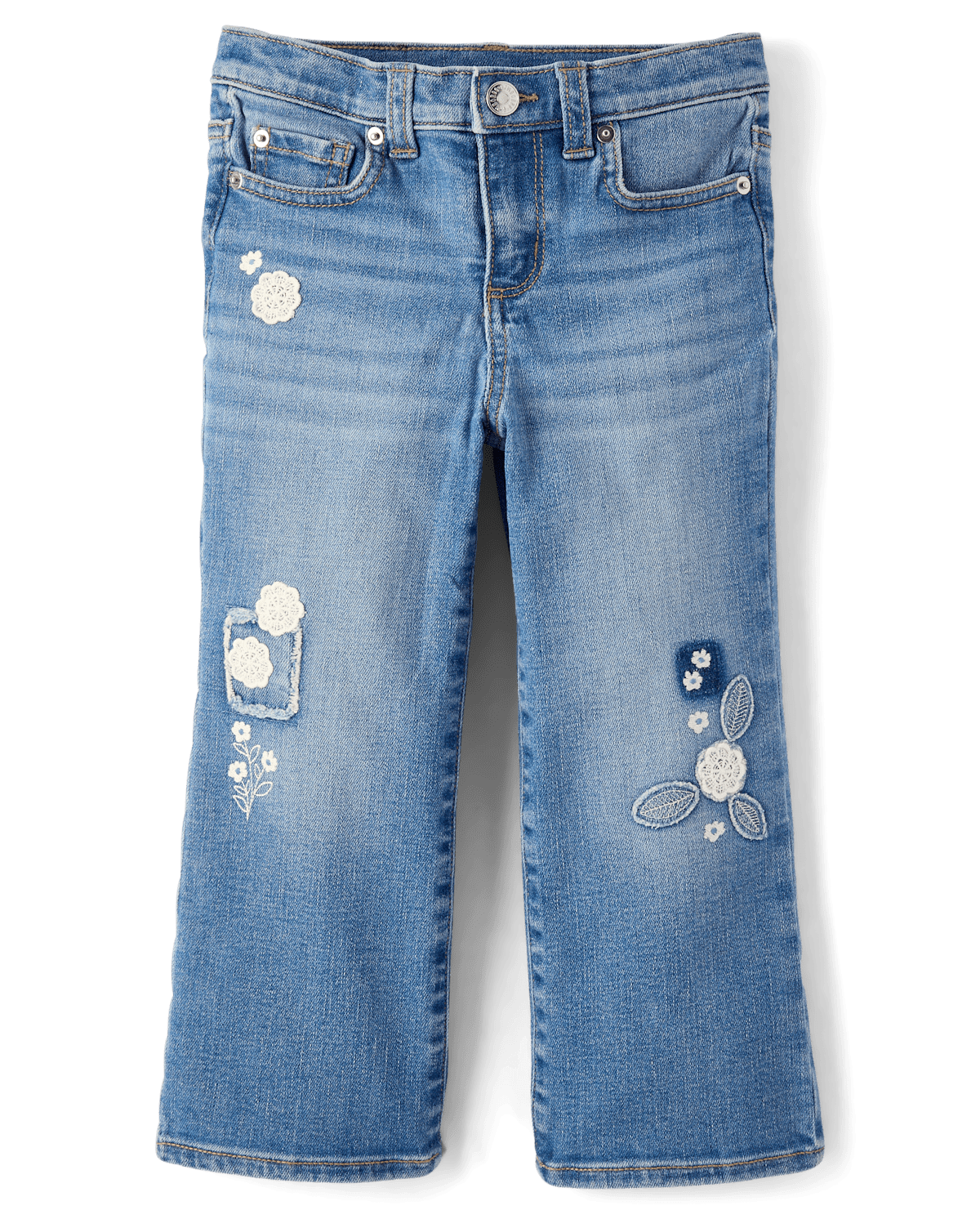 Детские джинсы Gymboree Girls Floral Crochet Applique Wide Leg Jeans - Driftwood Bay