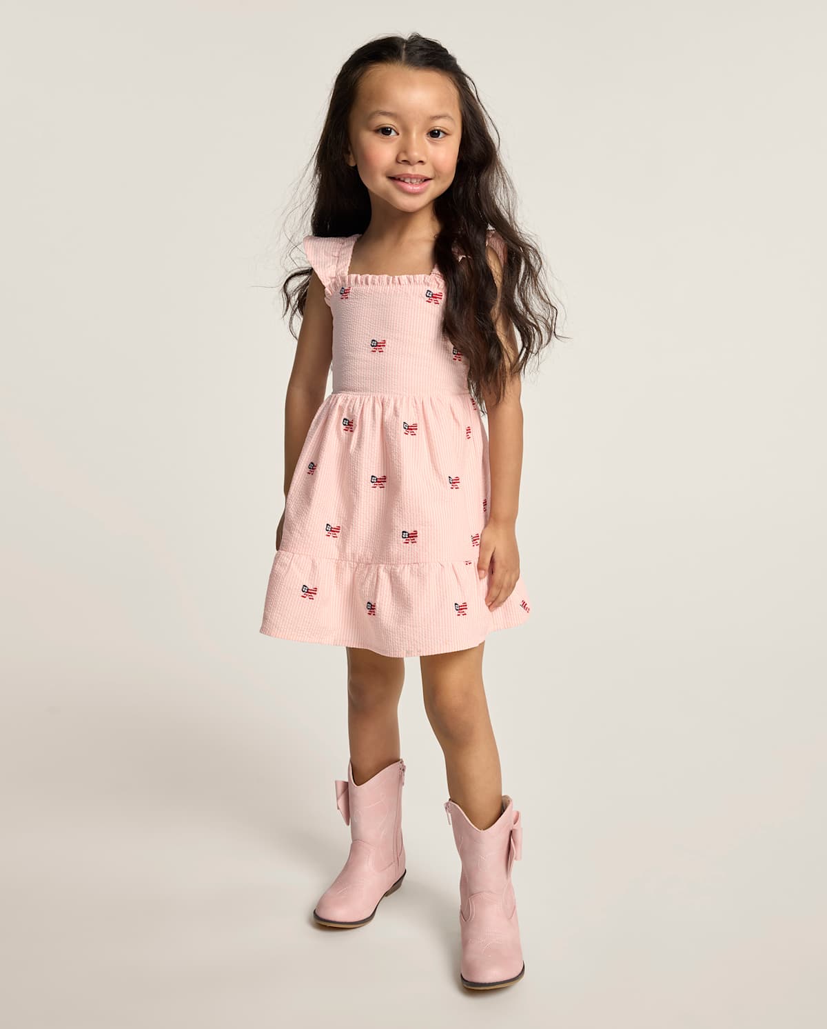 Детские платья Gymboree Girls Embroidered Flag Seersucker Tiered Dress - Nantucket Charm — фото 4