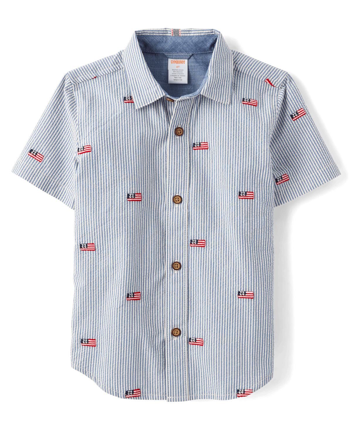 Детские рубашки Gymboree Boys Embroidered Flag Seersucker Button Up Shirt - Nantucket Charm
