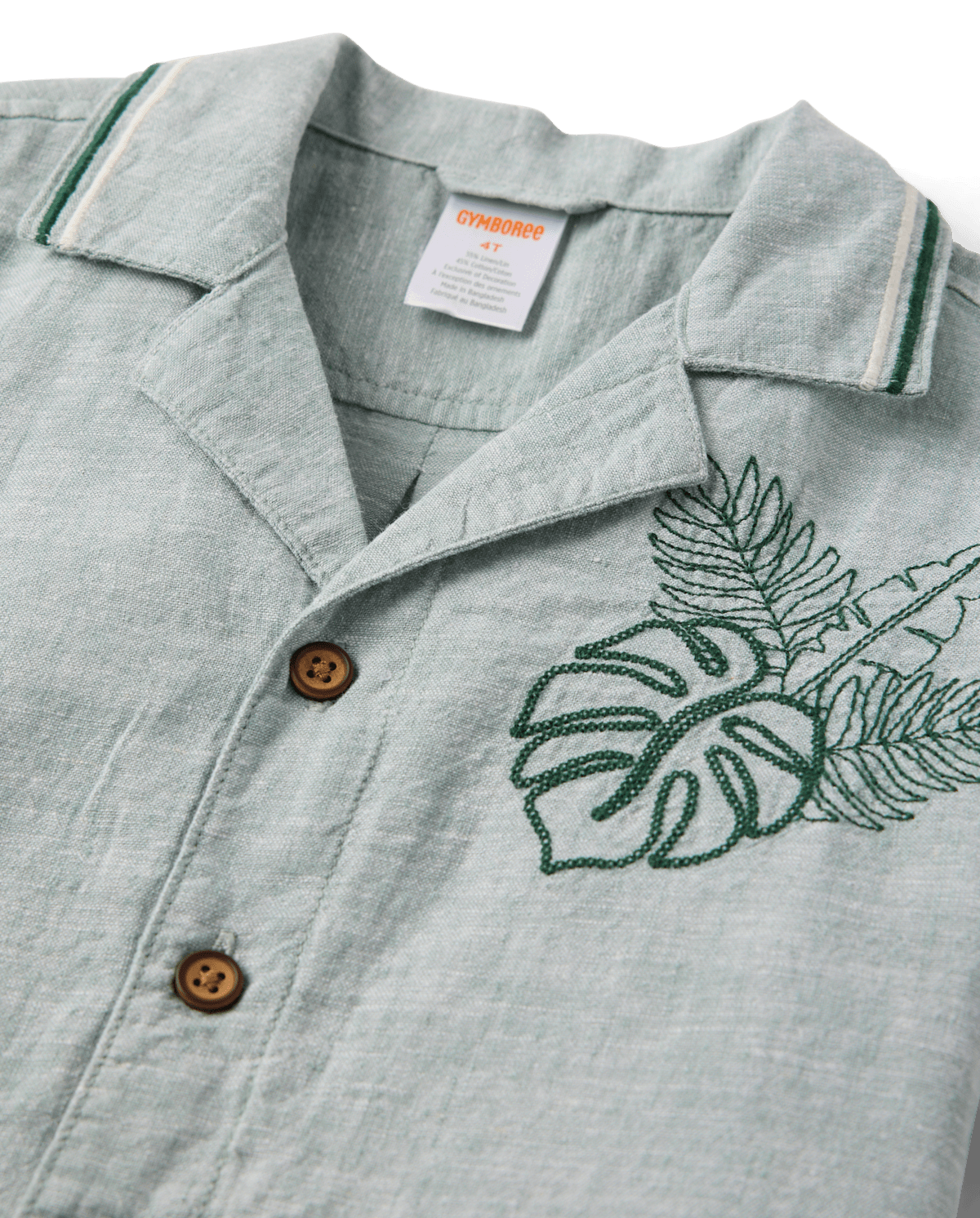 Детские рубашки Gymboree Boys Embroidered Tropical Leaf Linen-Blend Button Up Shirt - Amalfi Coast — фото 2