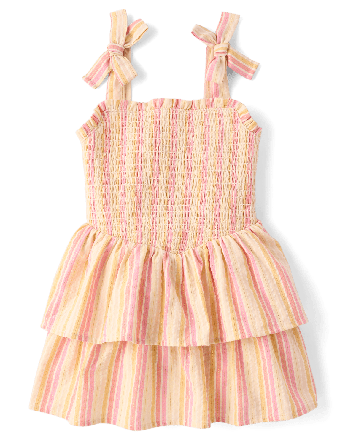 Детские платья Gymboree Girls Metallic Striped Smocked Bow Shoulder Dress - Amalfi Coast
