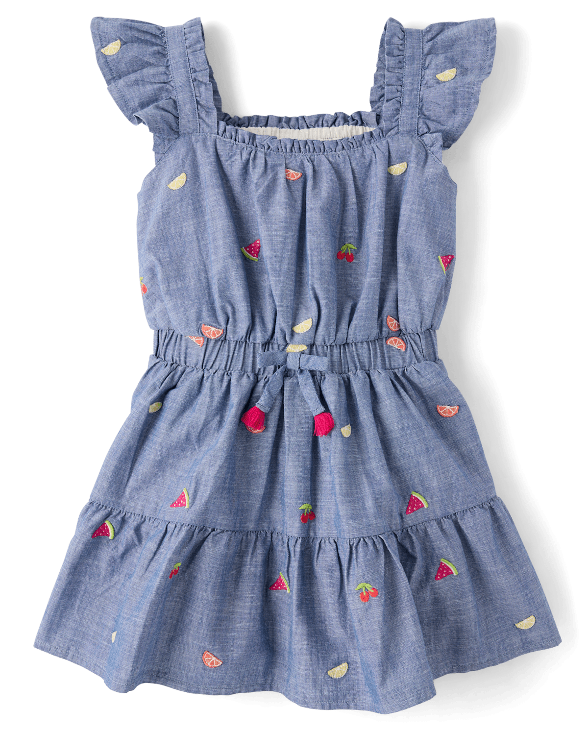 Детские платья Gymboree Girls Embroidered Fruit Chambray Ruffle Dress - Amalfi Coast