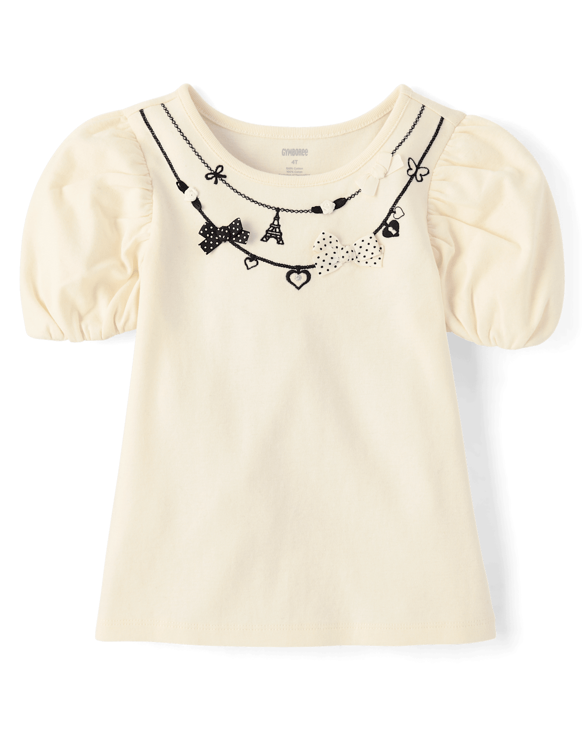 Детские топы Gymboree Girls Embroidered Necklace Puff Sleeve Top - The Leopard Edit