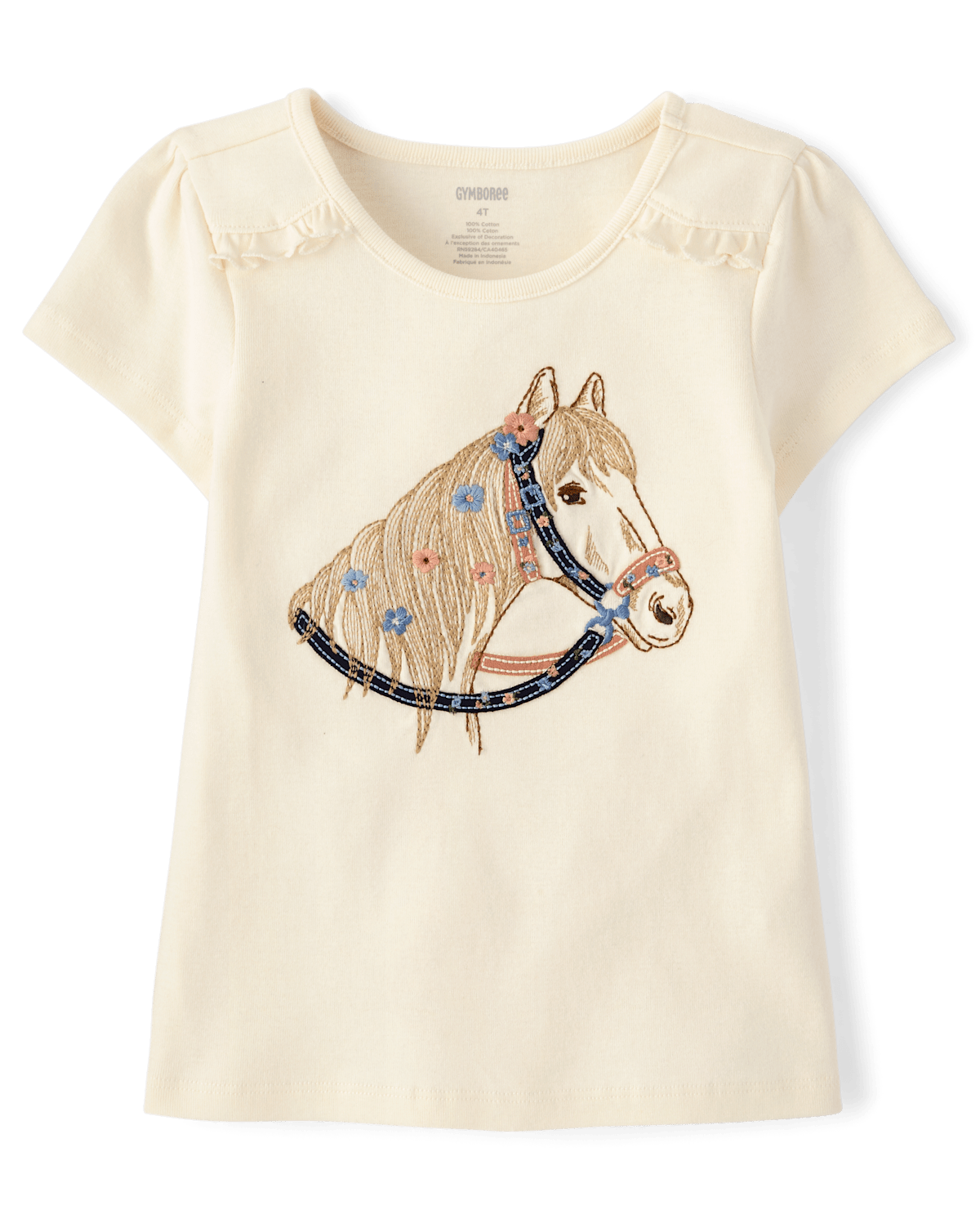 Детские топы Gymboree Girls Embroidered Horse Ruffle Top - Blue Sky Mountain