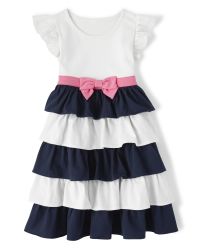Girls Short Sleeve Knit Ruffle Tiered Dress Playful Poppies