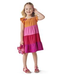 Girls Short Flutter Sleeve Colorblock Jacquard Knit Tiered Dress ...