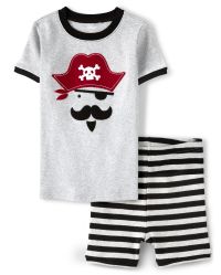 Boys Short Sleeve Pirate An Striped Cotton 2 Piece Pajamas Gymmies GRAY Gymboree CA