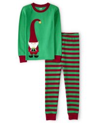 Unisex Kids Elf Snug Fit Cotton 2 Piece Pajamas Gymmies GREEN Gymboree CA