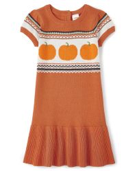 Girls Short Sleeve Pumpkin Fairisle Dress Perfect Pumpkin ORANGE FRECKLE Gymboree CA