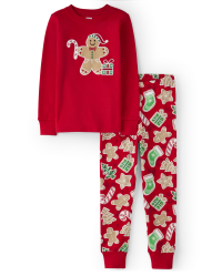 Unisex Kids Long Sleeve Gingerbread Snug Fit Cotton Pajamas Gymmies RED Gymboree CA