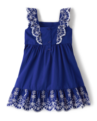 Girls Mommy And Me Short Flutter Sleeve Poplin Woven Eyelet Dress ...