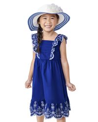 Girls Mommy And Me Short Flutter Sleeve Poplin Woven Eyelet Dress ...