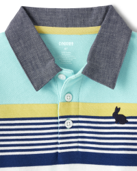 Bailey Boys Blue Striped Long Sleeved Polo Shirt - Embroidery Pumpkin main image 1