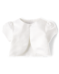 Big Girls White Short Sleeved One Button Closure Satin Bolero Jacket 8-14 main image 1