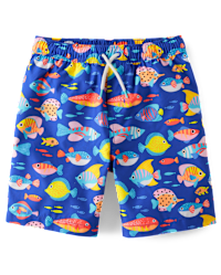 Boys Fish Print Swim Trunks - Splish-Splash - BLUE | Gymboree