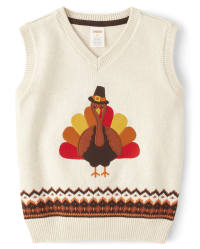 Boys Sleeveless Intarsia Turkey Sweater Vest Happy Harvest TAN Gymboree