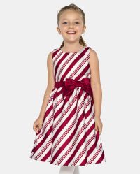 Girls red and white striped dress discount